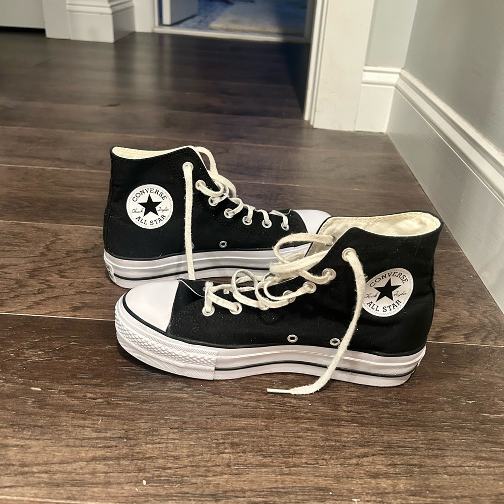 Black high top converse with platforms size 9